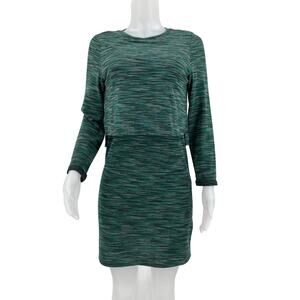 TopShop Green Black Tan Lightweight Long Sleeve Dress Slit Back 8
